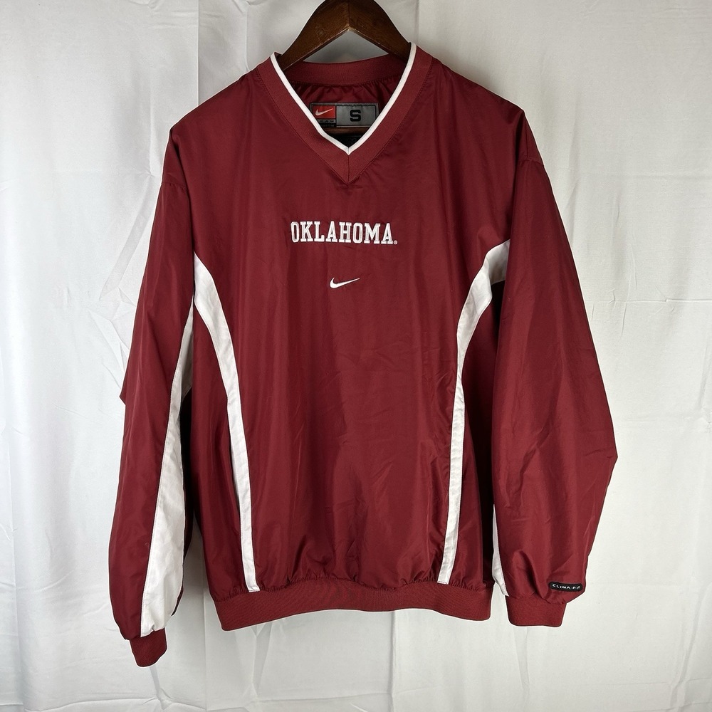 VTG Nike Oklahoma Sooners Jacket Clima Fit Mens Small Center Swoosh Pullover Y2K